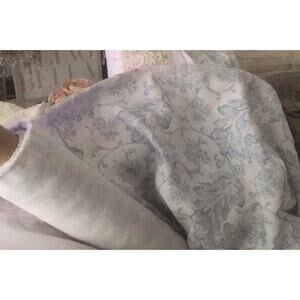 Rachel Ashwell Shabby Chic Couture Textured Leaf Blue Linen Fabric Optic White